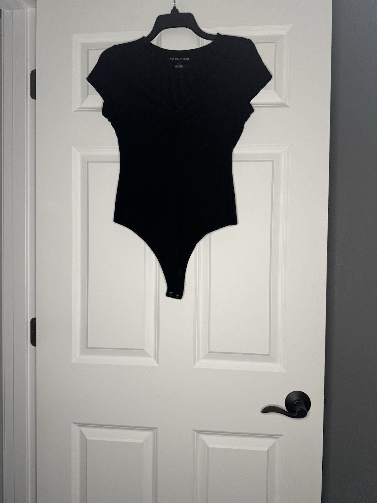 American Eagle Short Sleeve Ribbed Bodysuit Large Black 