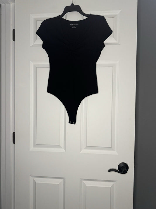 American Eagle Short Sleeve Ribbed Bodysuit Large Black 
