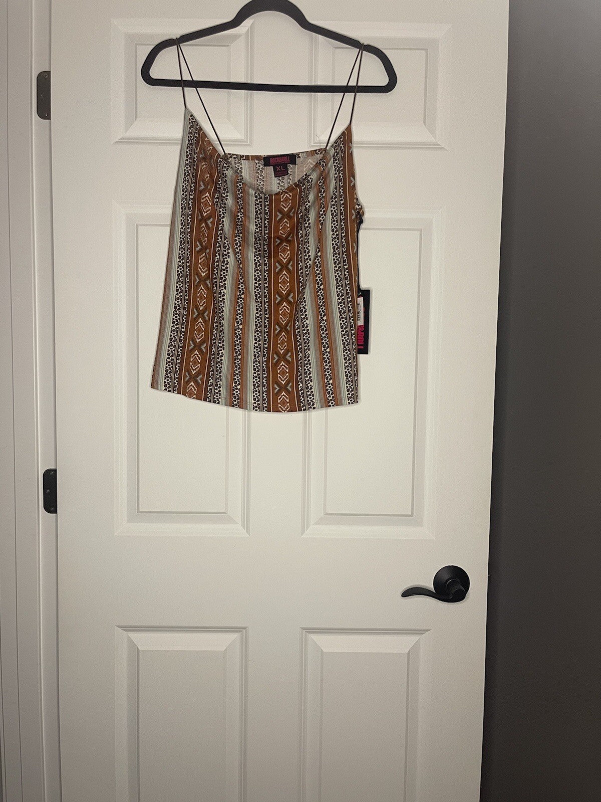 Rock And Roll Denim Sleeveless Blouse Aztec Stripe Print Brown Blue Xl Nwt