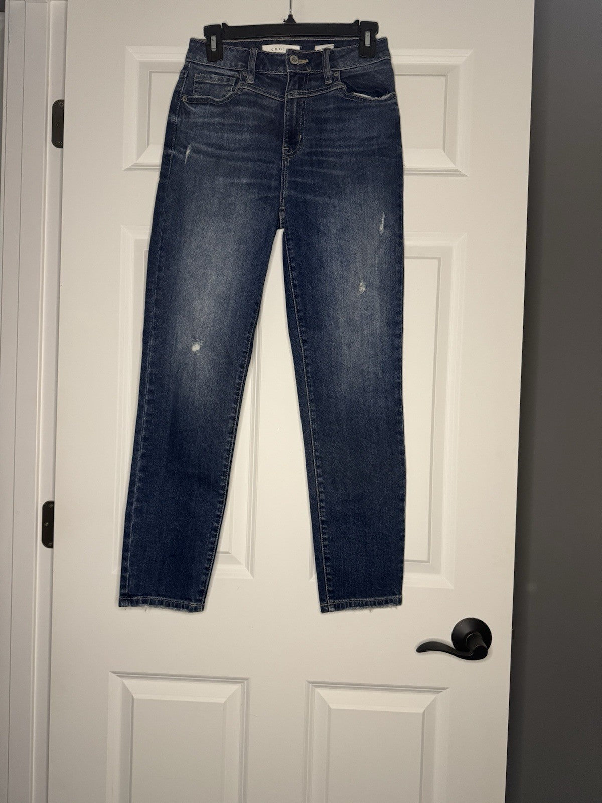 Eunina Tobi Super High Rise Mom Jean Ankle 3 Light Distressing Blue 