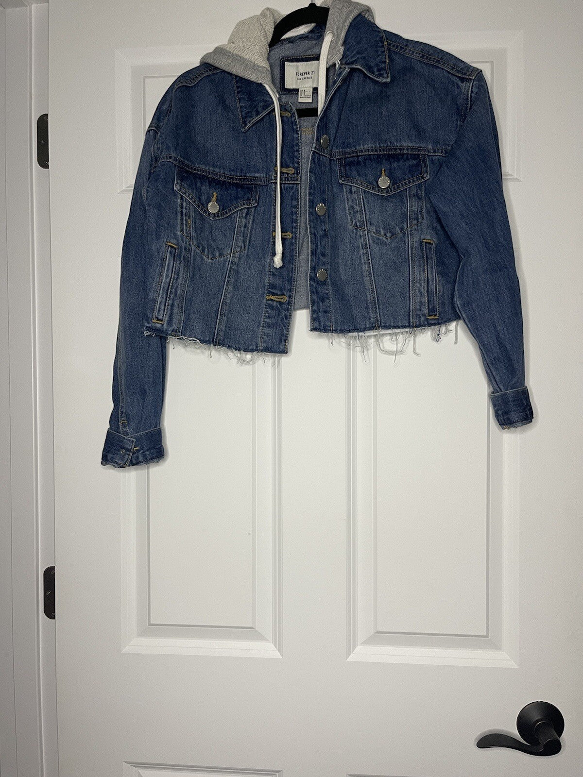 Forever 21 small jean jacket with hood 