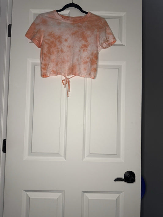 Aerie Short Sleeve Tie Dye Top With Cut Out Tie Back Small Orange White 