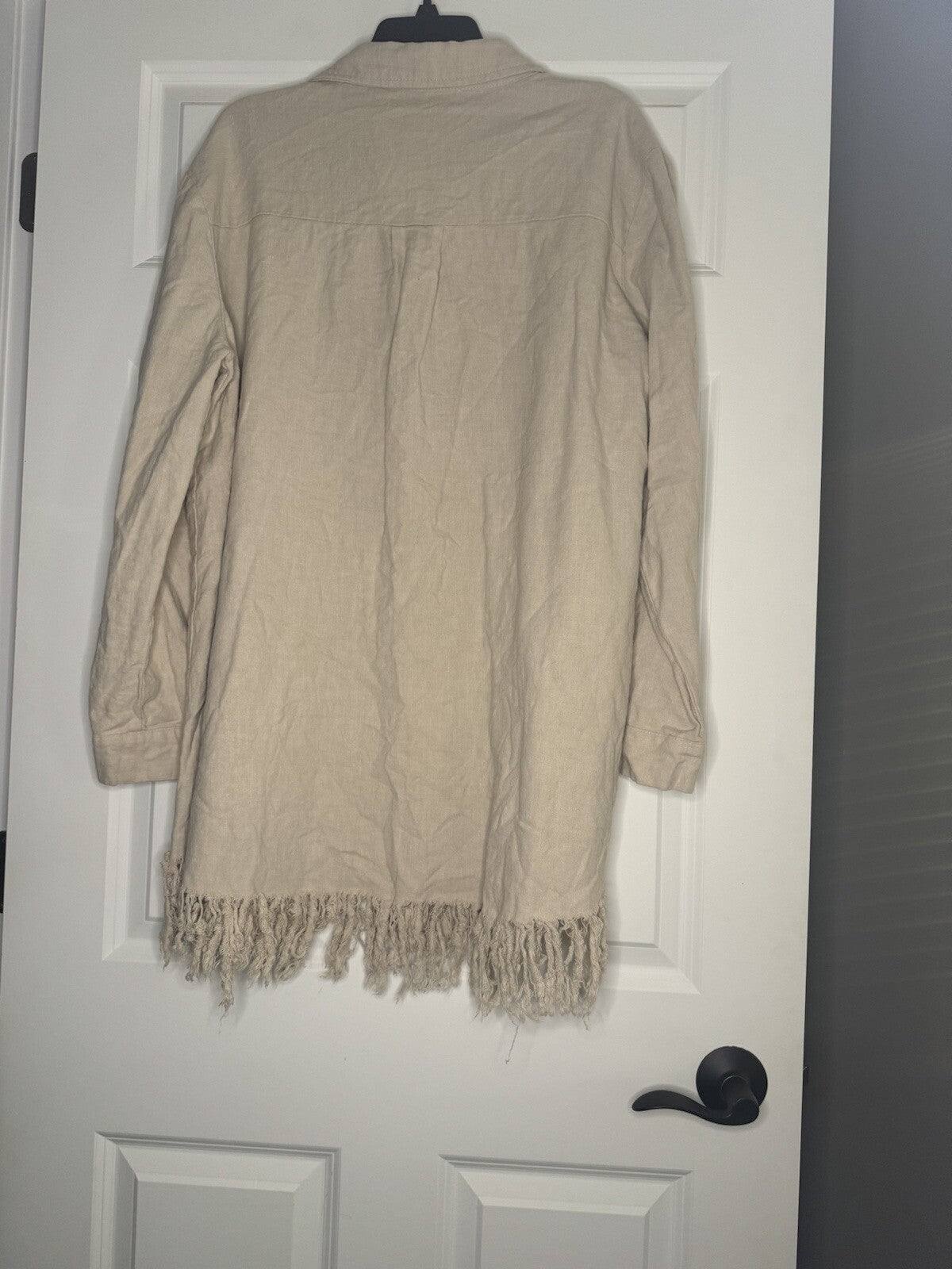 Blue B Button Up Top W Fringe Bottom Beige Large