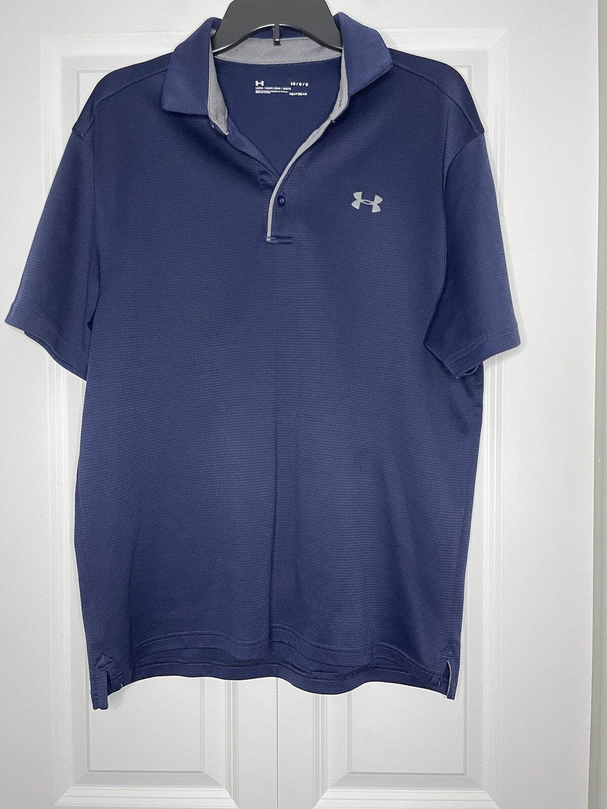Mens under armour short sleeve polo large navy loose heat gear 