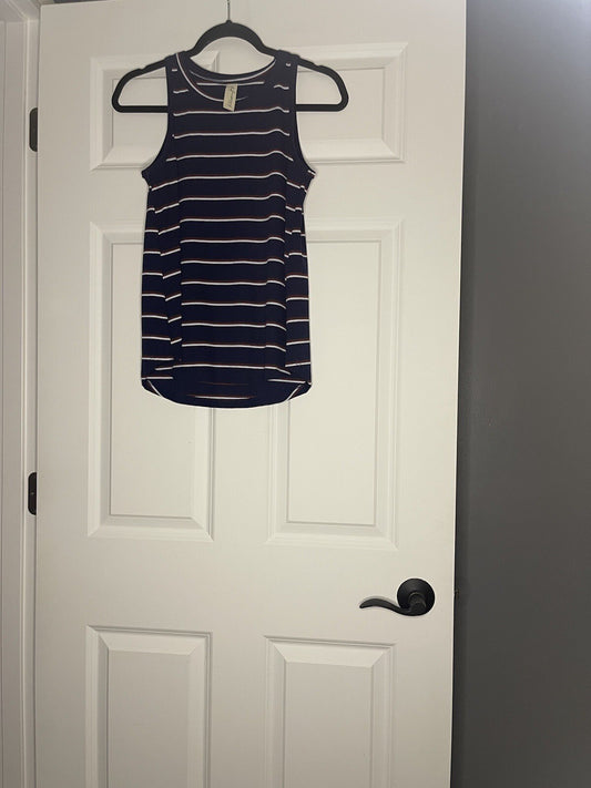 Evereve Allison Joy Sleeveless Blouse Small Ribbed Navy Green Red White Stripe