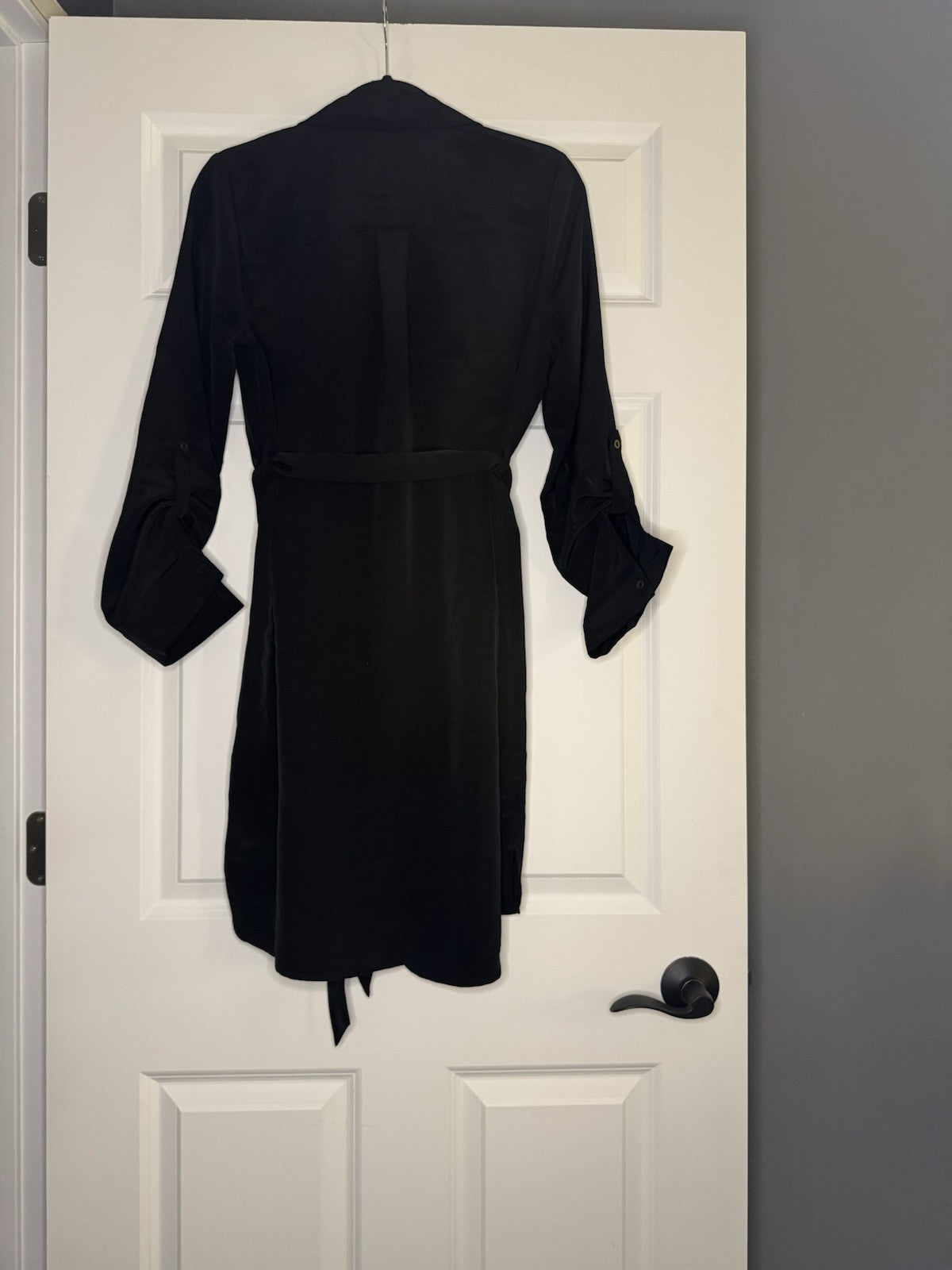 Motherhood Maternity Dress 3/4 Or Long Sleeve W Belt Button Up Black Shimmery 