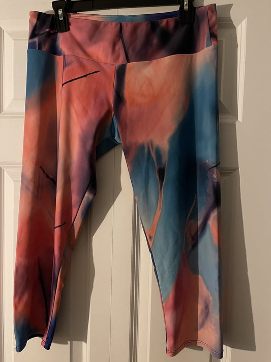 Onzie large yoga capris blue pink purple print 