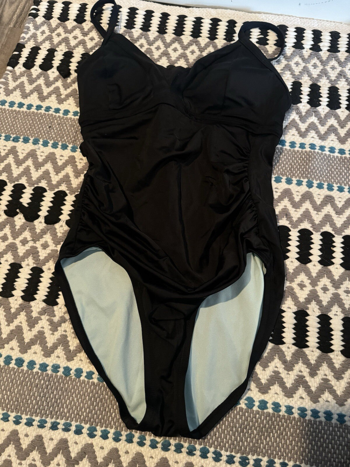 Unbranded One Piece Swimsuit XS Black W Mesh On Chest Center 