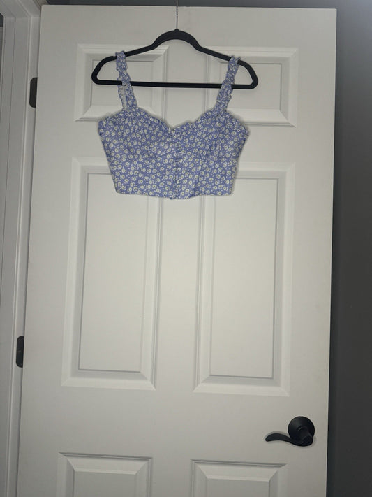 Zara 2 Piece Outfit Set Medium Crop Tank High Waist Skirt Blueish Purple Green A