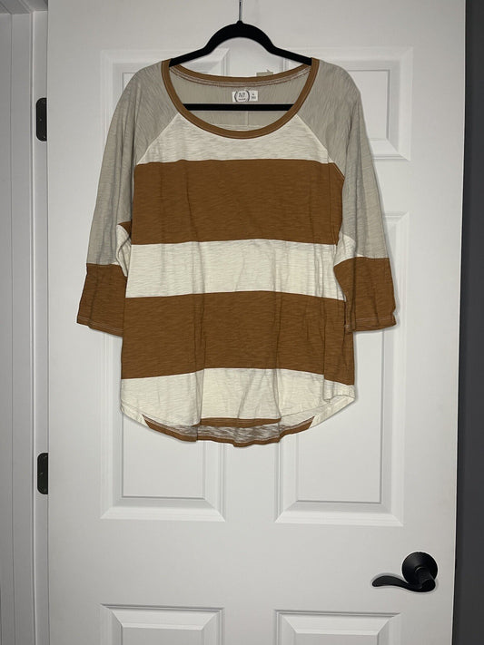 24/7 Maurice’s 3/4 sleeve blouse xl rust white beige NWT