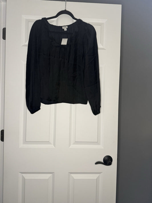 J Crew Long Sleeve Blouse Ruffles Around Collar Large Black Nwt Msrp 79.50