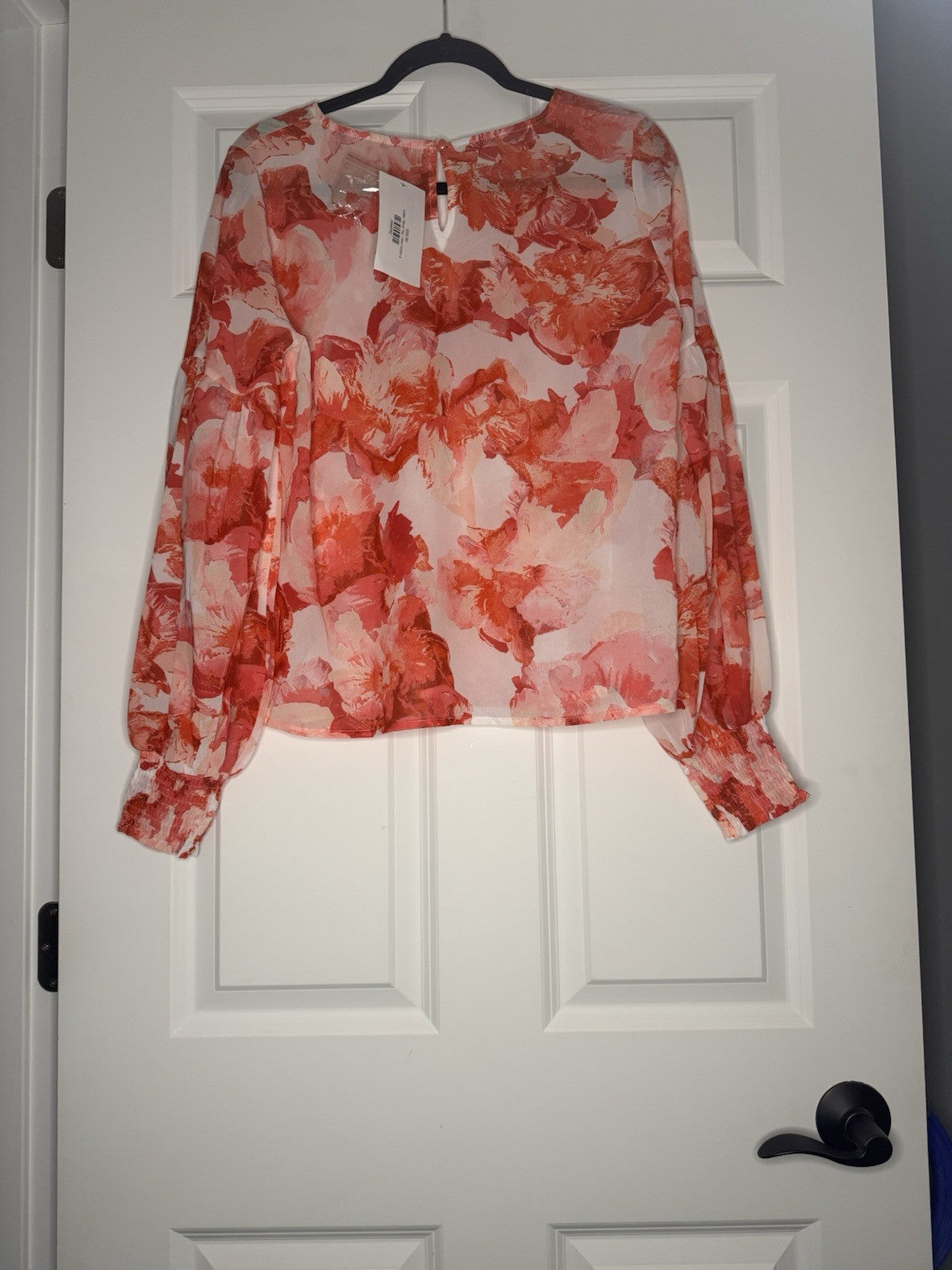 Flying Tomato Long Sleeve Blouse Pink White Red Floral Sheer Large Nwt 58