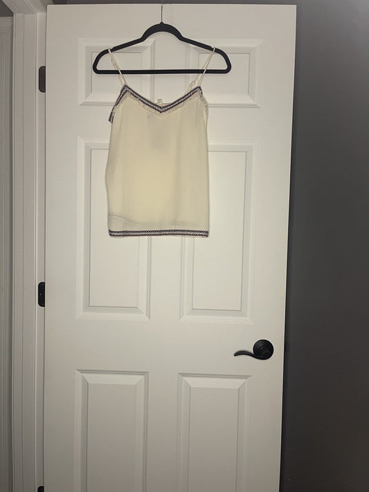 Alya Sleeveless Blouse Small Cream With Multi Trim Stitching Nwt 