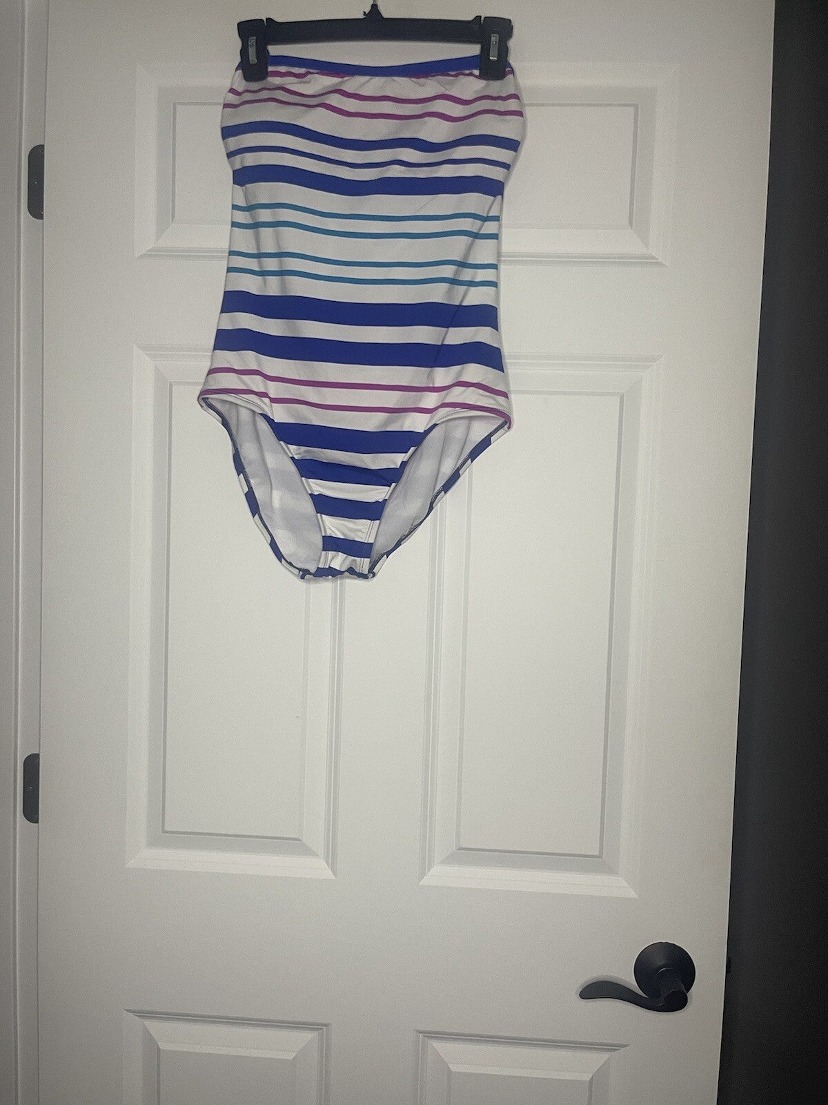 Liz Claiborne one piece swimsuit strapless 10 white blue pink teal NWT