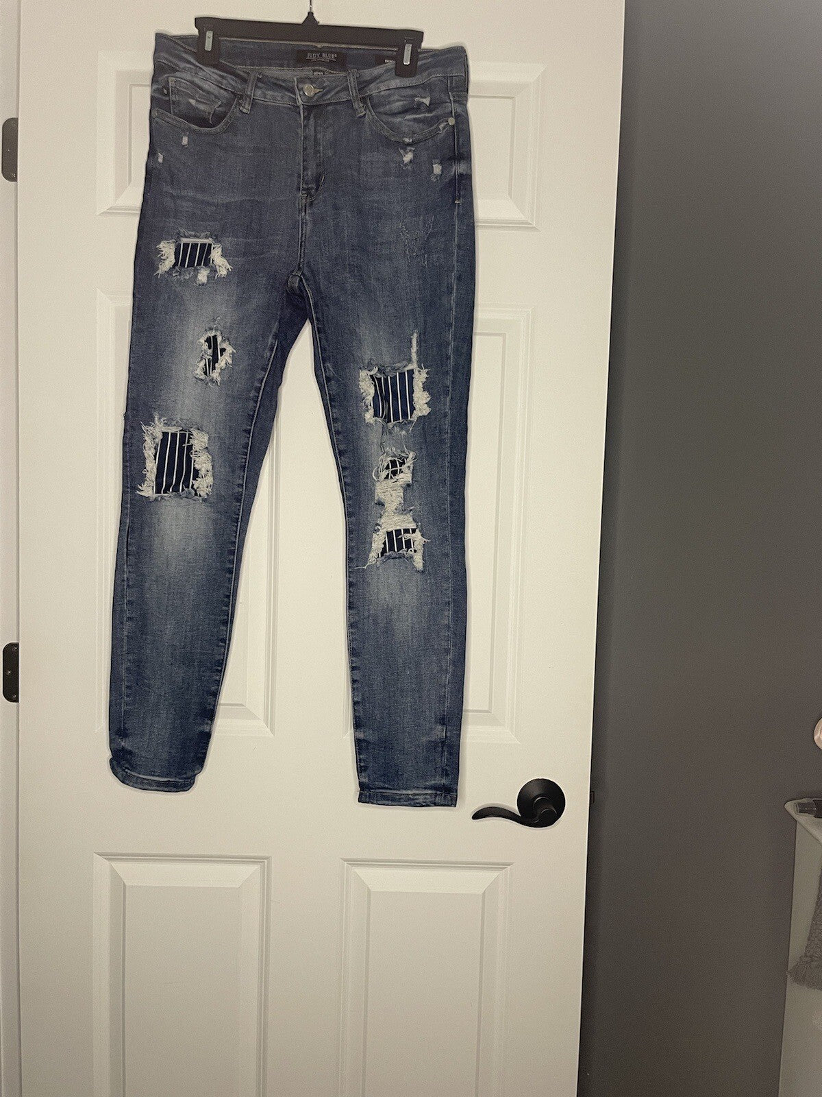 Judy Blue Skinny Fit Jeans 9/29 Blue With Blue White Stripe Patches Wore Once