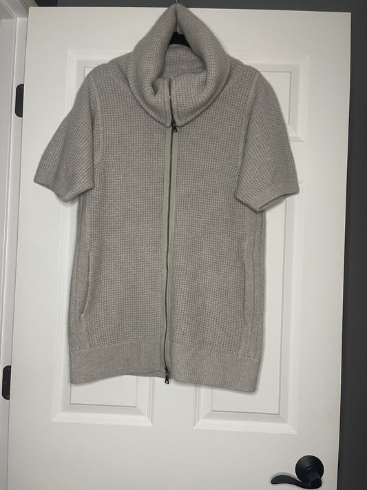 Club Monaco Zip Up Cardigan Sweater Large Light Gray Italian Cashmere
