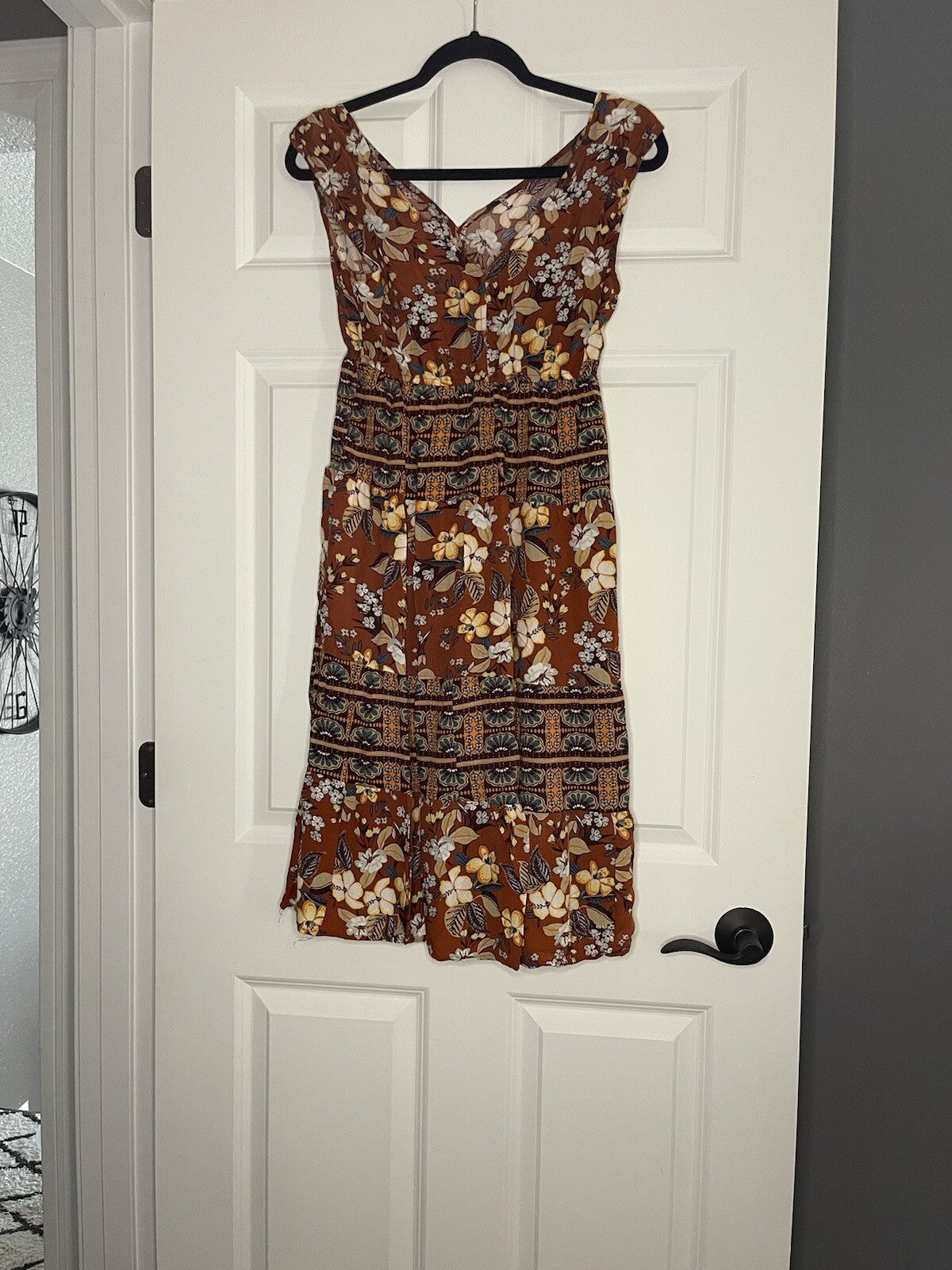 Lapis Sleeveless Dress Small Rust W Multi Floral 