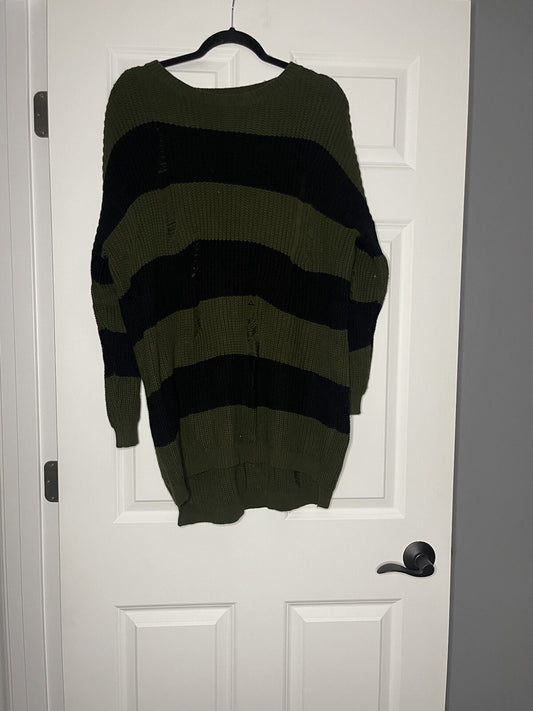 Hyfve sweater dress medium black and green distressed