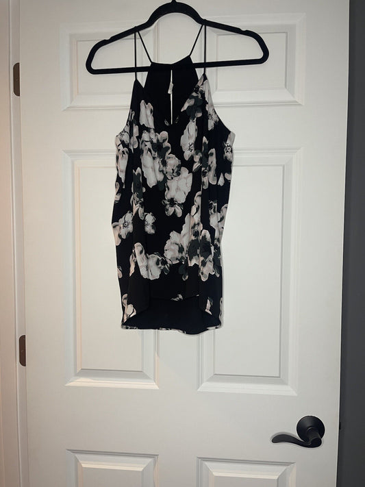 Express reversible sleeveless blouse black and multicolor w black floral 