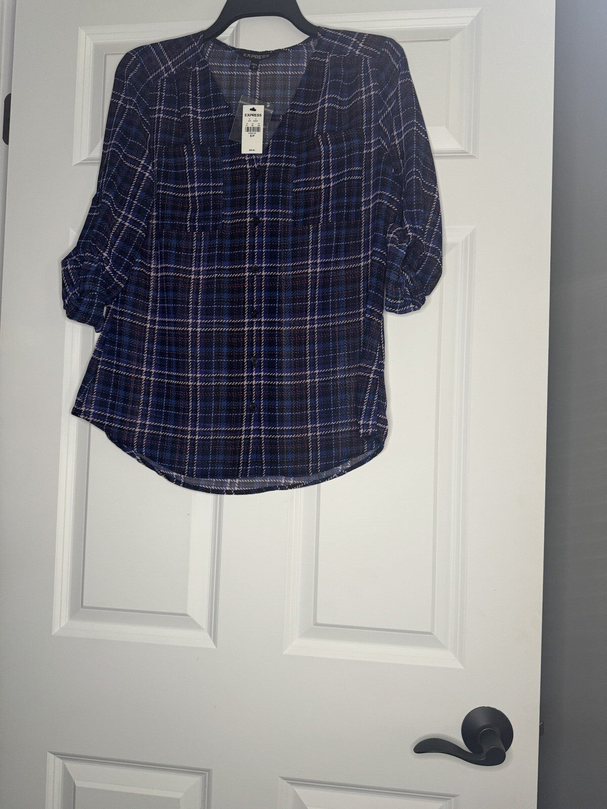 Express Button Up Blouse 3/4 Or Long Sleeve Small Purple Blue Red Black Nwt
