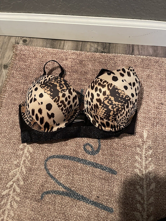 Victorias Secret Very Sexy Push Up Bra 34d Black Brown Animal Print 