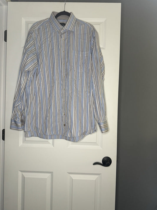 Bugatchi Long Sleeve up Xxl Brown Blue White Stripe 
