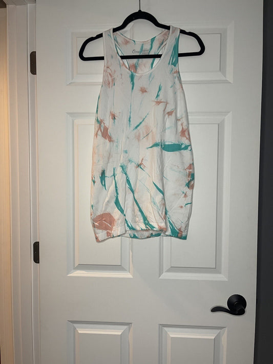Zyia active racerback tank large white pink green tie dye 