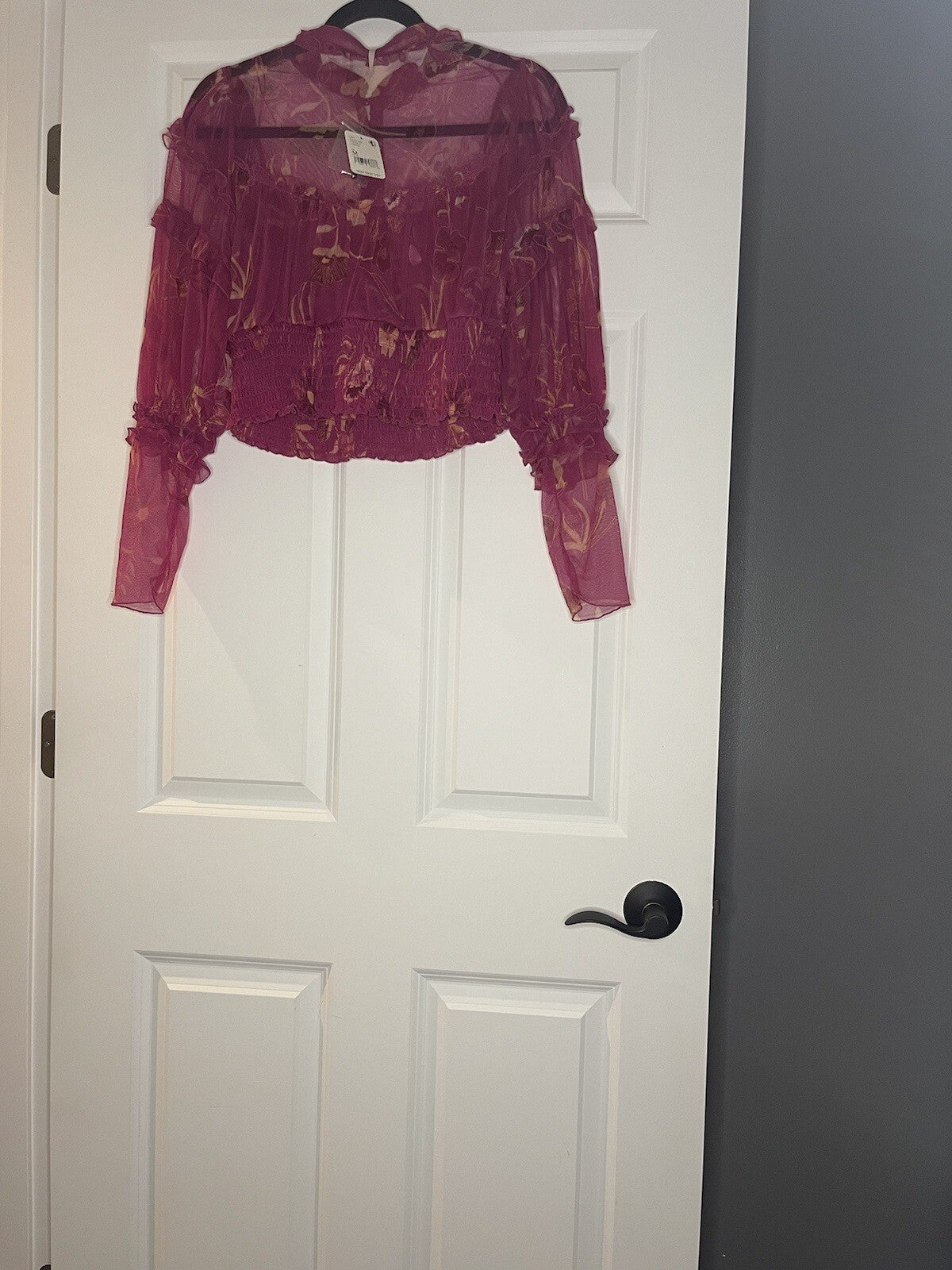 Free People Sheer Cropped Blouse Pink Orange Floral Medium Nwt Msrp 88