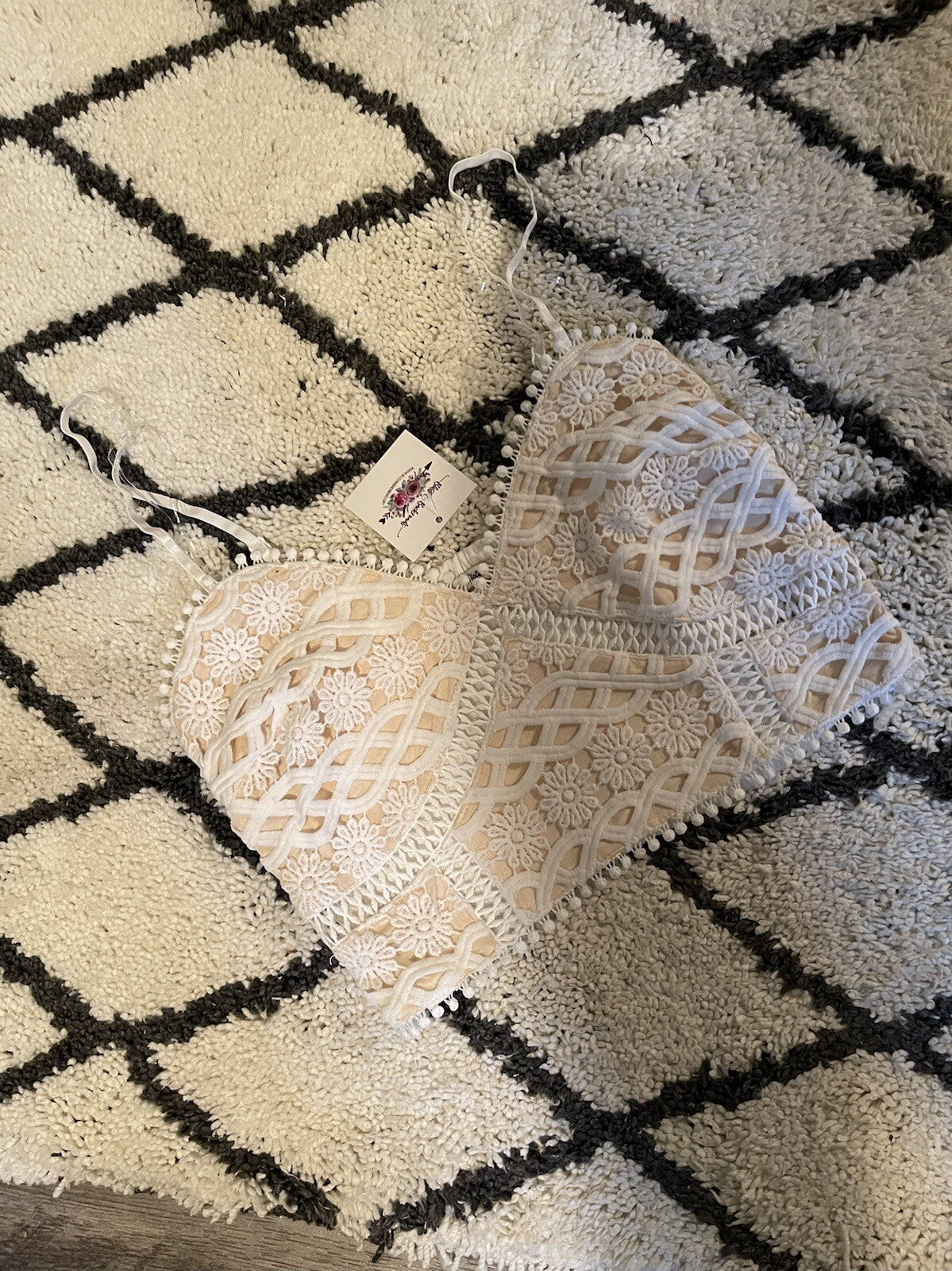 Listicle henley crochet lace bralette small white beige NWT