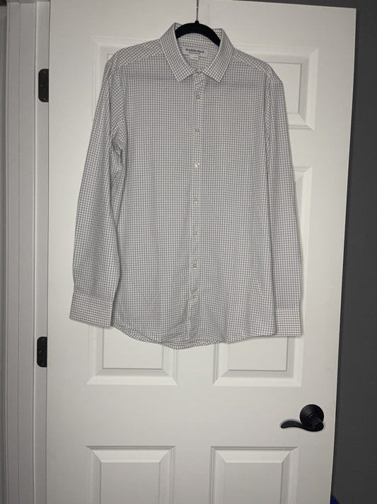 Mizzen Main button up large white with navy stripe