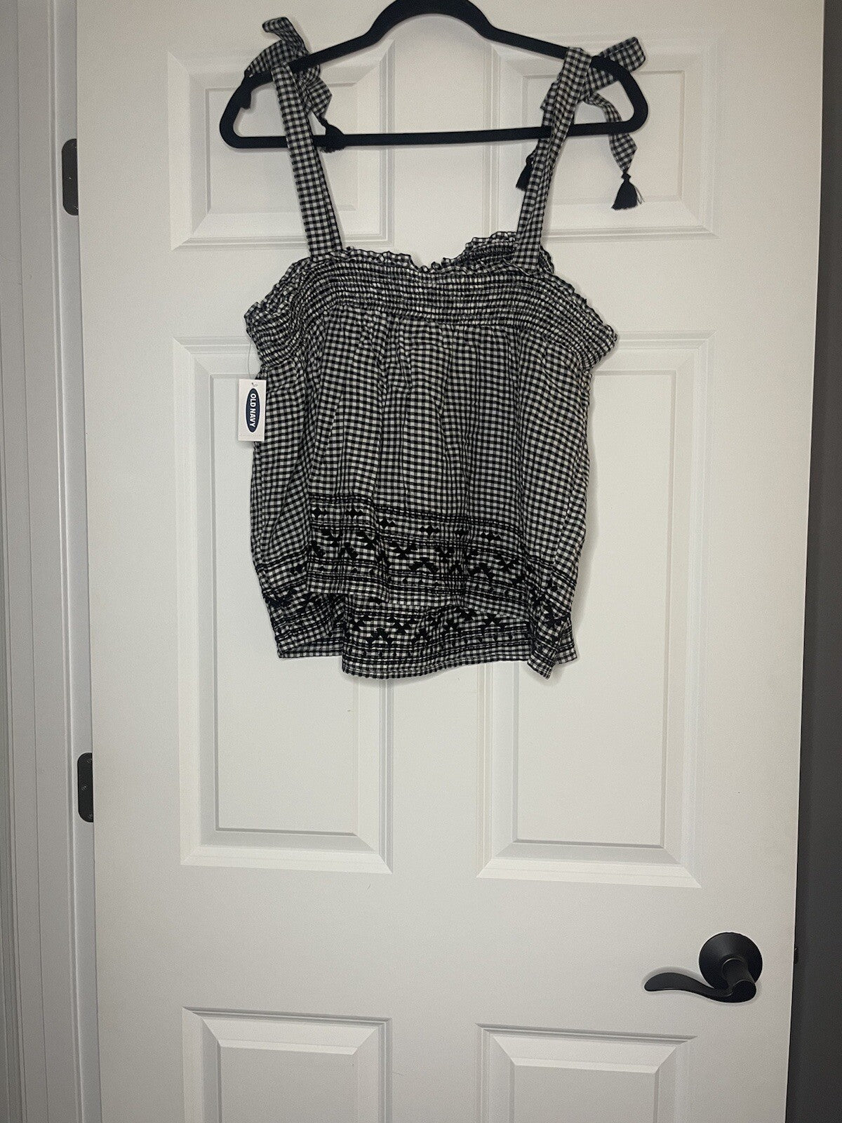 Old Navy Sleeveless Blouse Large Black White Check W Stitching Nwt 