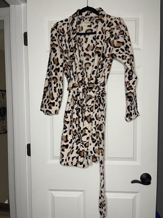 Ninexis robe with belt medium cream brown animal print 