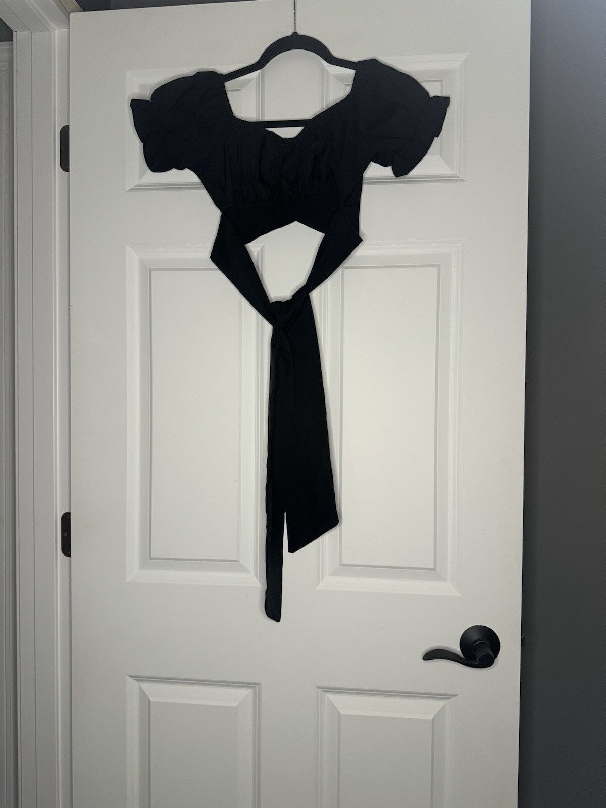 Lyaner Small Crop Top Wrap Blouse Black 