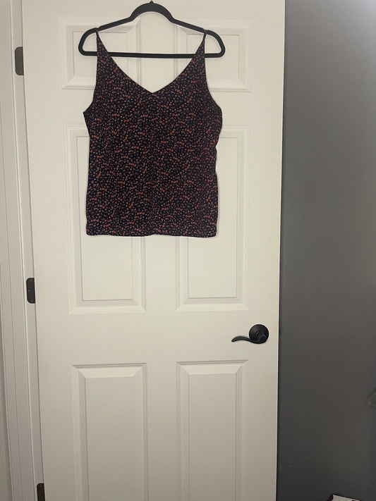 Banana Republic Sleeveless Blouse Large Navy With Red Heart Print