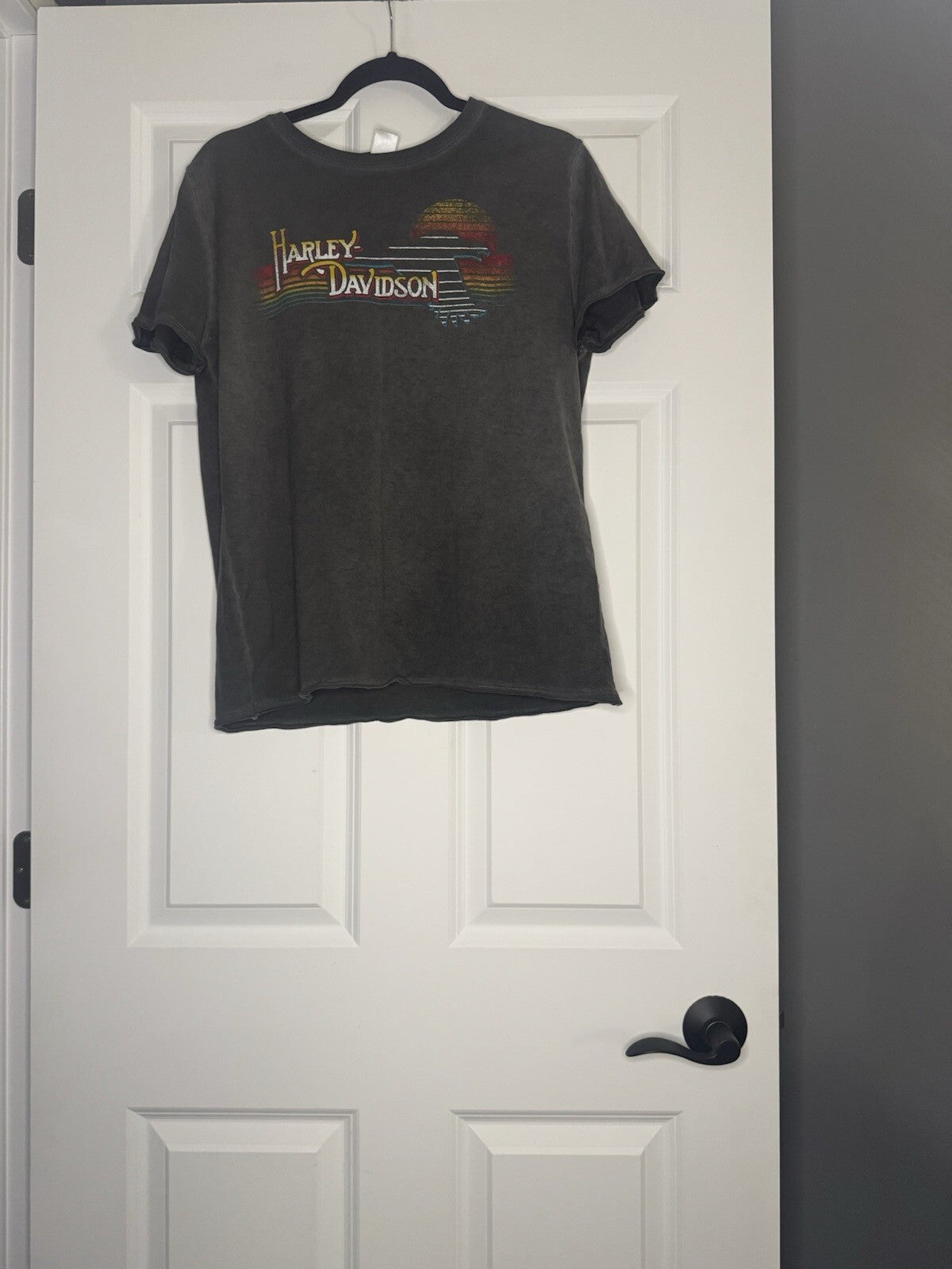 Harley Davidson McGrath Quad Cities T Shirt Womens Large Gray W Multi Color