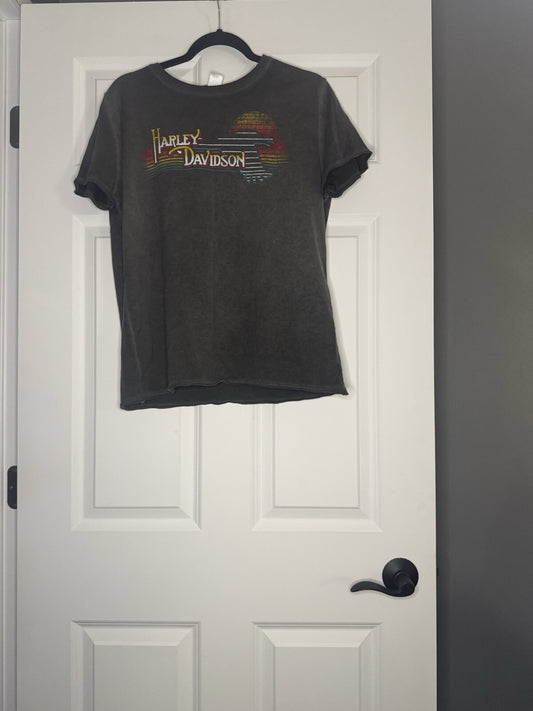 Harley Davidson McGrath Quad Cities T Shirt Womens Large Gray W Multi Color