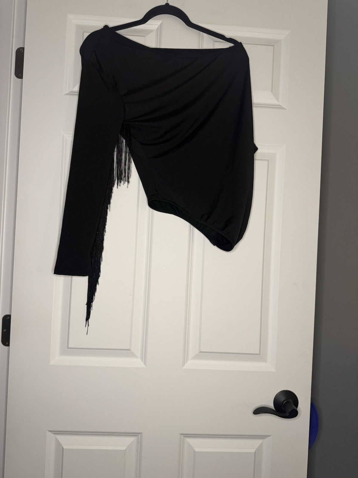 Unbranded One Sleeve Bodysuit With Fringe Black Large Nwt 