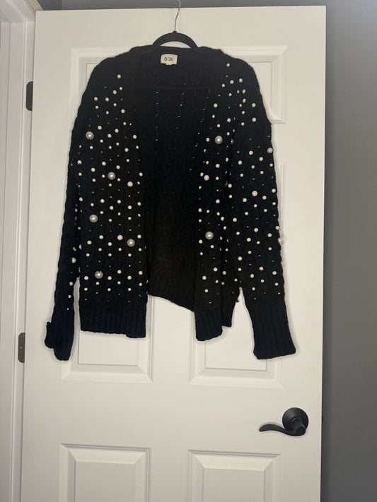 Bibi Cardigan Xl Black Covered In Beading Decor 