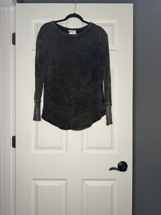 Zenana Waffle Knit Long Sleeve Top Black Brown Medium Nwt 