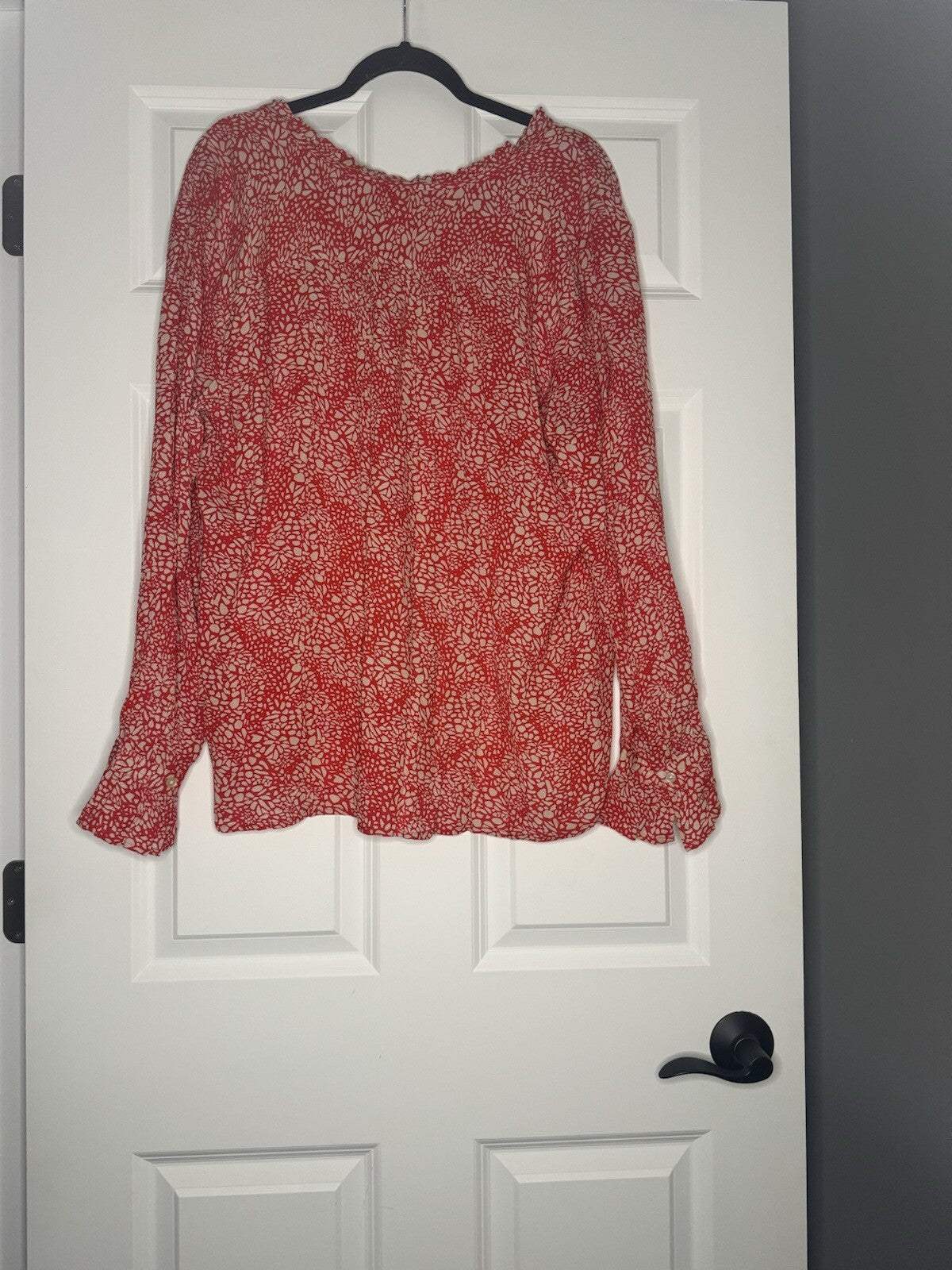 Loft Xl Long Sleeve Blouse Red W Beige Print Nwt 