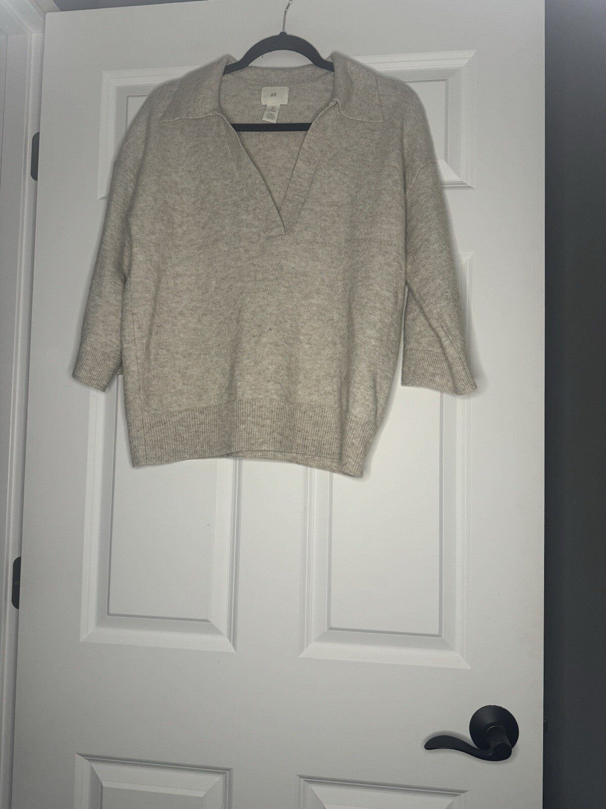 Hm 3/4 Sleeve Sweater Collared Beige Heathered 