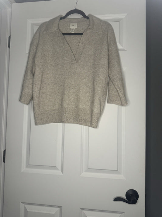 Hm 3/4 Sleeve Sweater Collared Beige Heathered 
