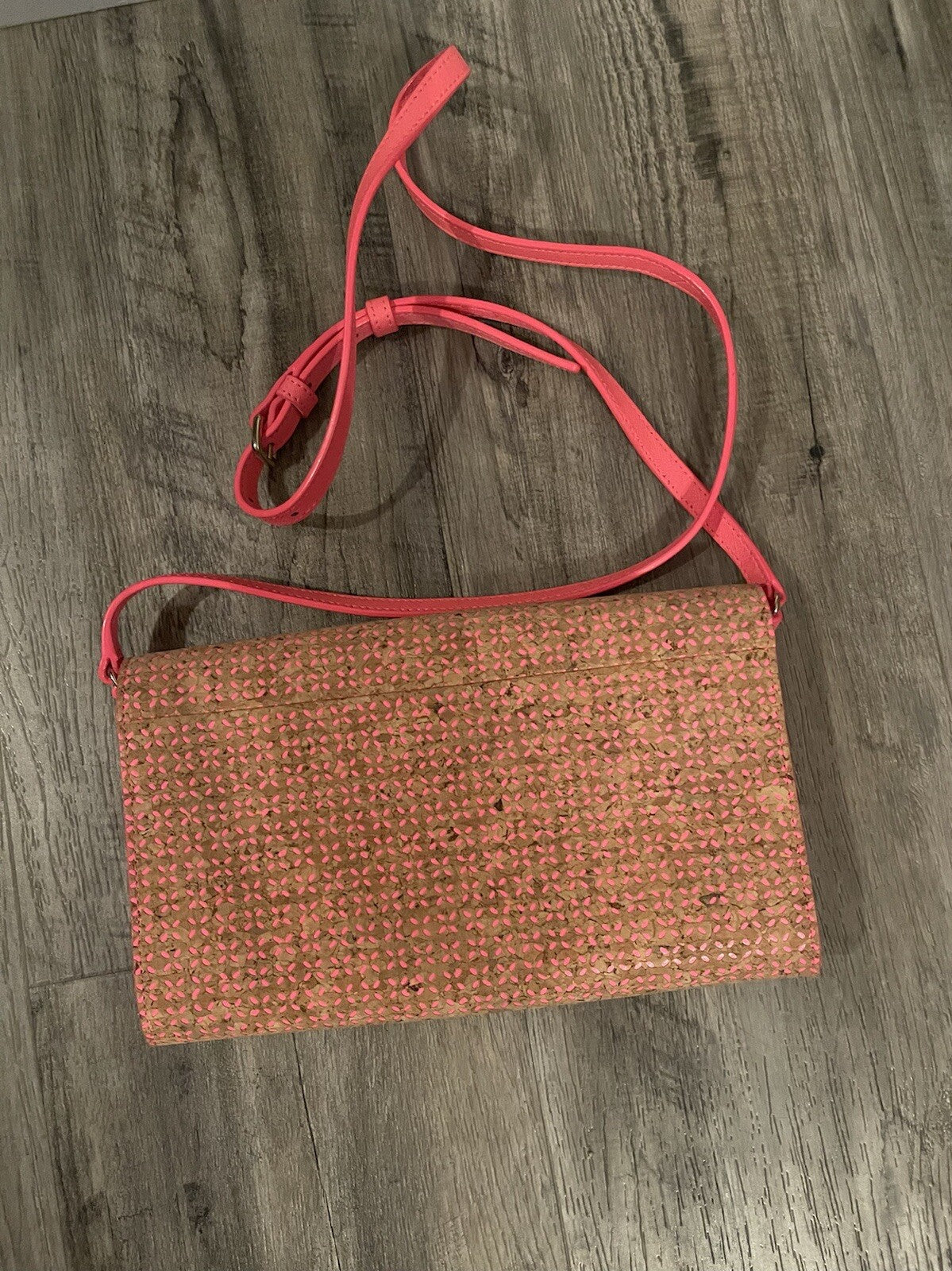 Kate Spade Crossbody Purse Neon Pink And Brown Cork Barely Used