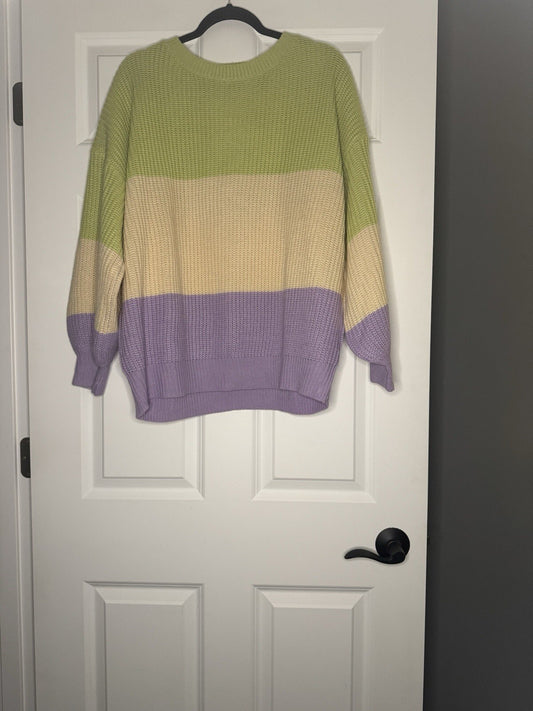 Vine And Love Large Knit Sweater Green Beige Purple 