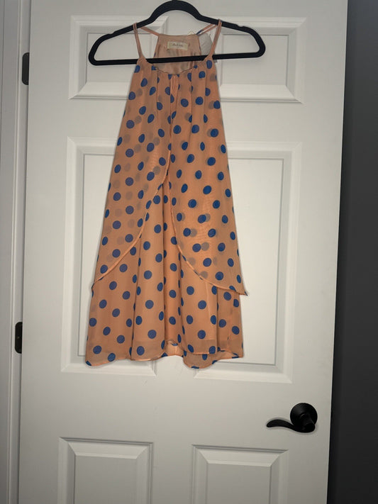 Altar’d State Sleeveless Dress Small Salmon W Blue Polka Dot Nwt 