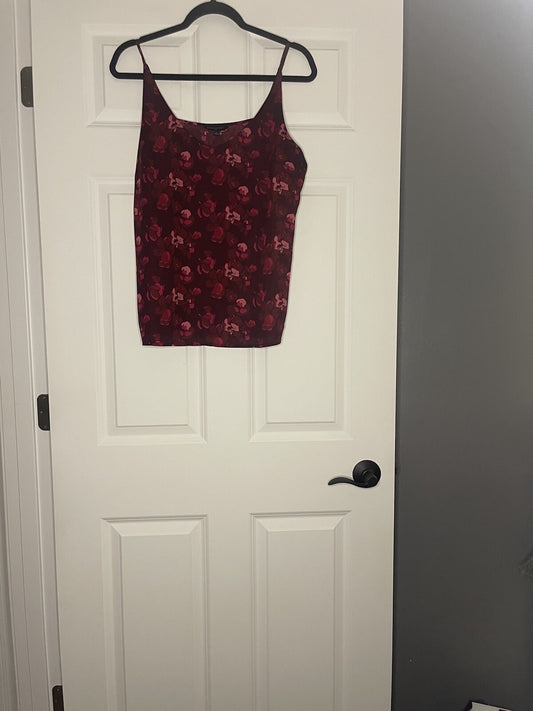 Banana Republic Sleeveless Blouse Large Maroon Blue Plum Pink Floral Print 