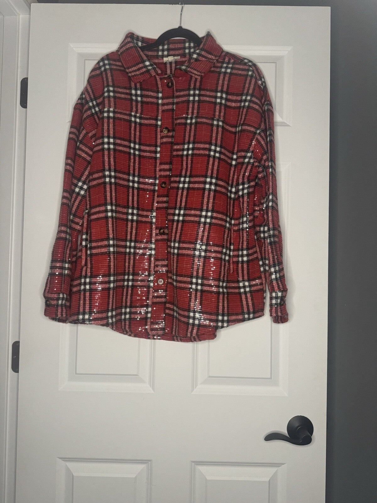 Bibi Shacket Xl Red White Black Stripe And Covered In Sequins 