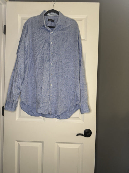 Bugatchi Long Sleeve Button Up Xxl Multi Blue Paisley Print 