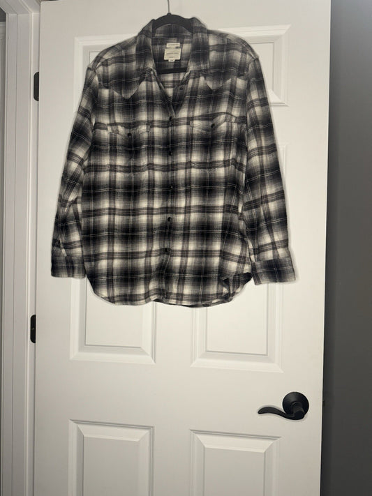 American Eagle Ahhmazingly Soft Over Sized Fit Large Button Up Black Gray White 