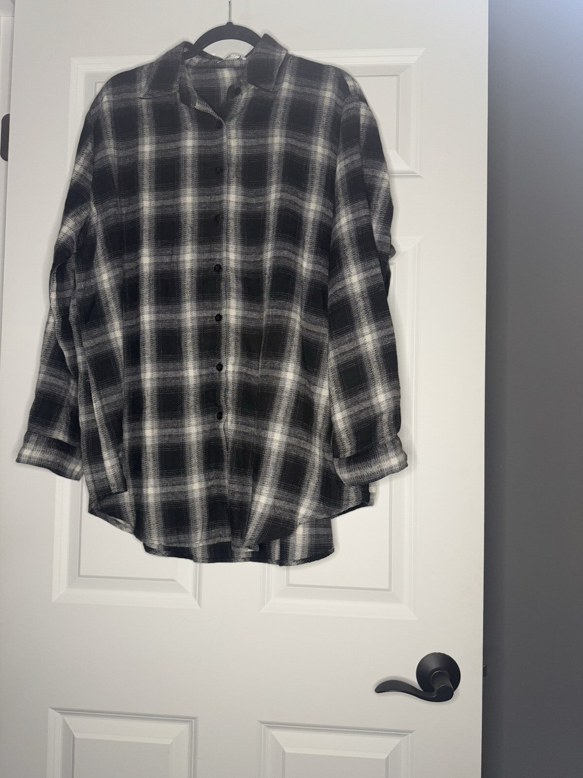 In’voland Button Up Long Sleeve 16w Black White Gray Plaid Nwt